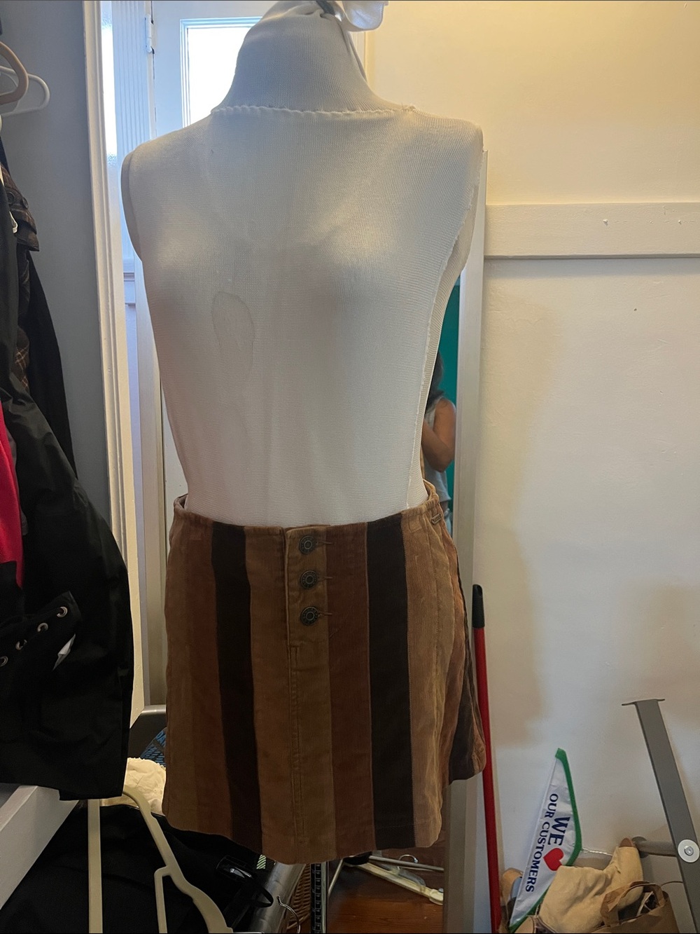 Guess Vertical Striped Suede Mini Skirt in Brown and Dark Brown